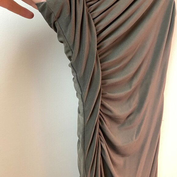 Calvin Klein Grecian Goddess Olive Asymmetrical Draped Gown – Size 8 - Picture 13 of 14